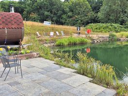 View of the deep scuba diving lake they have on site and the sauna