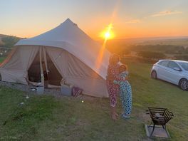 Our bell tent at sunset 🌞