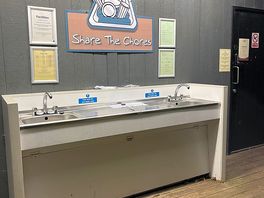 Wash area outside toilets