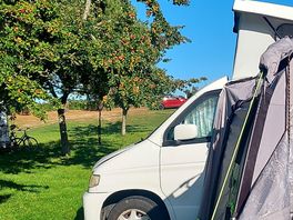 Caming underneath the apple trees.