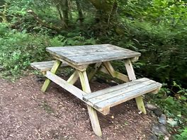 Picnic bench next to river