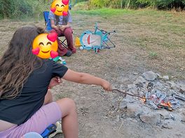 Enjoying a fire outside the tent in pitch number 5.