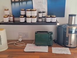 Jams and chutneys made on the farm for sale.