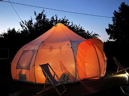 Bell tent all lit up as it got dark