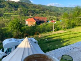 A cappuccino made by the campsite owner and drank on the communal kitchen balcony