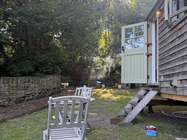 Relaxing next to the cabin