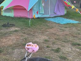 Rainbow tent and fire pit you get