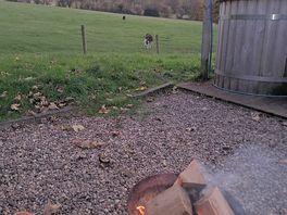 Evening campfire waiting for the hot tub to heat