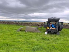 Camp set-up. not use roof tent cos cannot get dog up there!