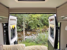View from our van of the stream