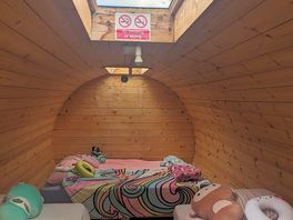 Inside the pod with bedding from home