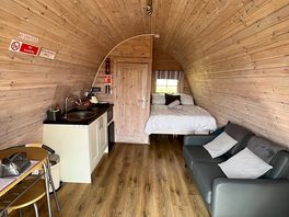 Inside the pod which is spacious and clean