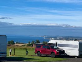 View from our pitch at the back or the site showing the view along the fife coastline and the south.