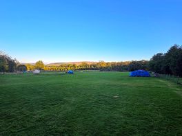 Early morning view from top of site by toilets/showers