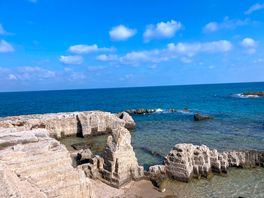 The beach opposite is actually rocky inlets with some sandy parts. packed and diry