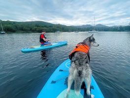 Paddleboarding on the lake.