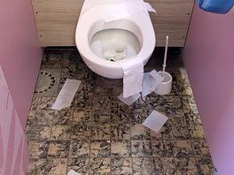 Three of the 4 toilets were like this and un flushed loos.