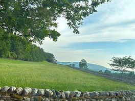 Campsite pitch view across rolling fields