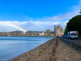 Caernarfon beach and castle