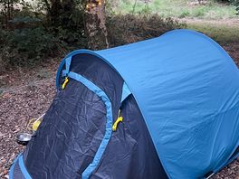 Our tiny tent by the twinkle lights.