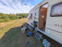Our set up next to the pond