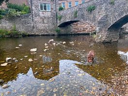 Just behind the town