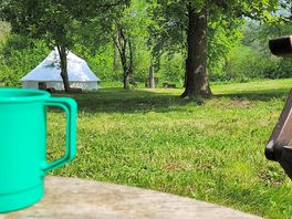 Coffee by the bell tents