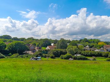 View down towards campsite from top of farm hill