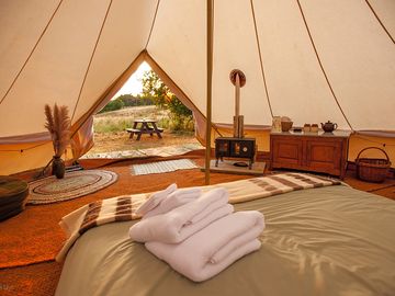 A view from your bed. stay warm on chilly nights with the stove.