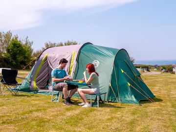 Electric grass tent pitch