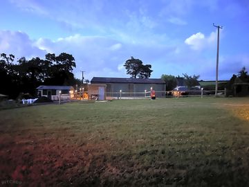 Grass pitches at dusk