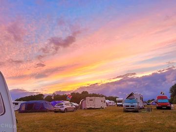 Spacious campsite at sunset