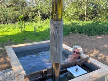 The wood fired hot tub.