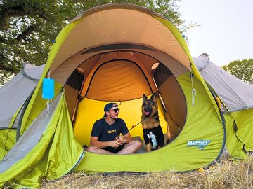 Bodhi the staff dog checking out some of the tent pitches