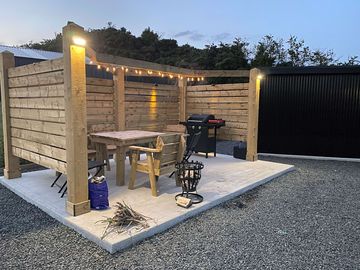 Outdoor living area at night
