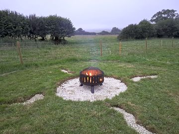 Fire pit and view to hartland forest
