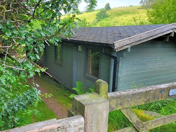 Front of log cabin