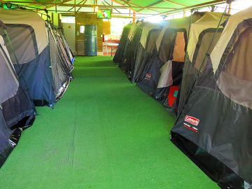 Tents are sheltered from the sun, wind and rain
