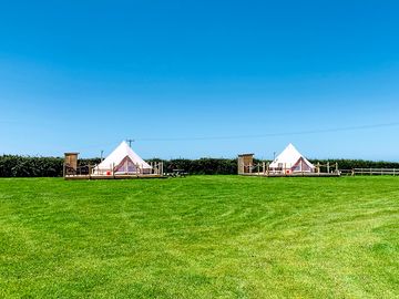 Looking across to the tents