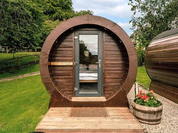 Exterior of a whisky barrel microlodge