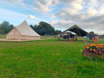 Bell tents on sunny day