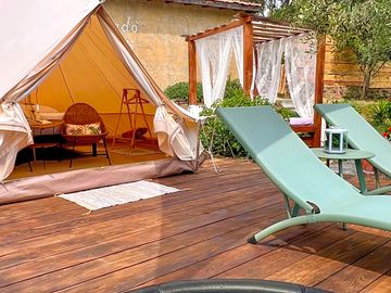 Decking with sunloungers