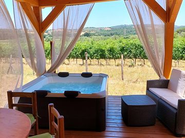 Hot tub on covered decking
