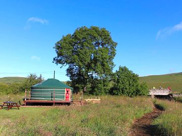 Yurts by a stream