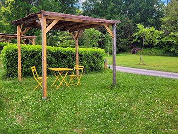 Pitches with covered seating areas