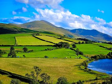 View of the campsite with Skiddaw in the background.