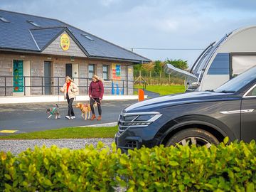 Facilities building at folly farm holiday park, including toilets, showers, laundry and washing-up.