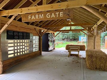 The farm gate, by the entrance, has info about what's on and produce from the farm to buy
