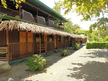 The camping area is on the second floor of the main building