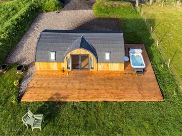 Aerial view of a cabin